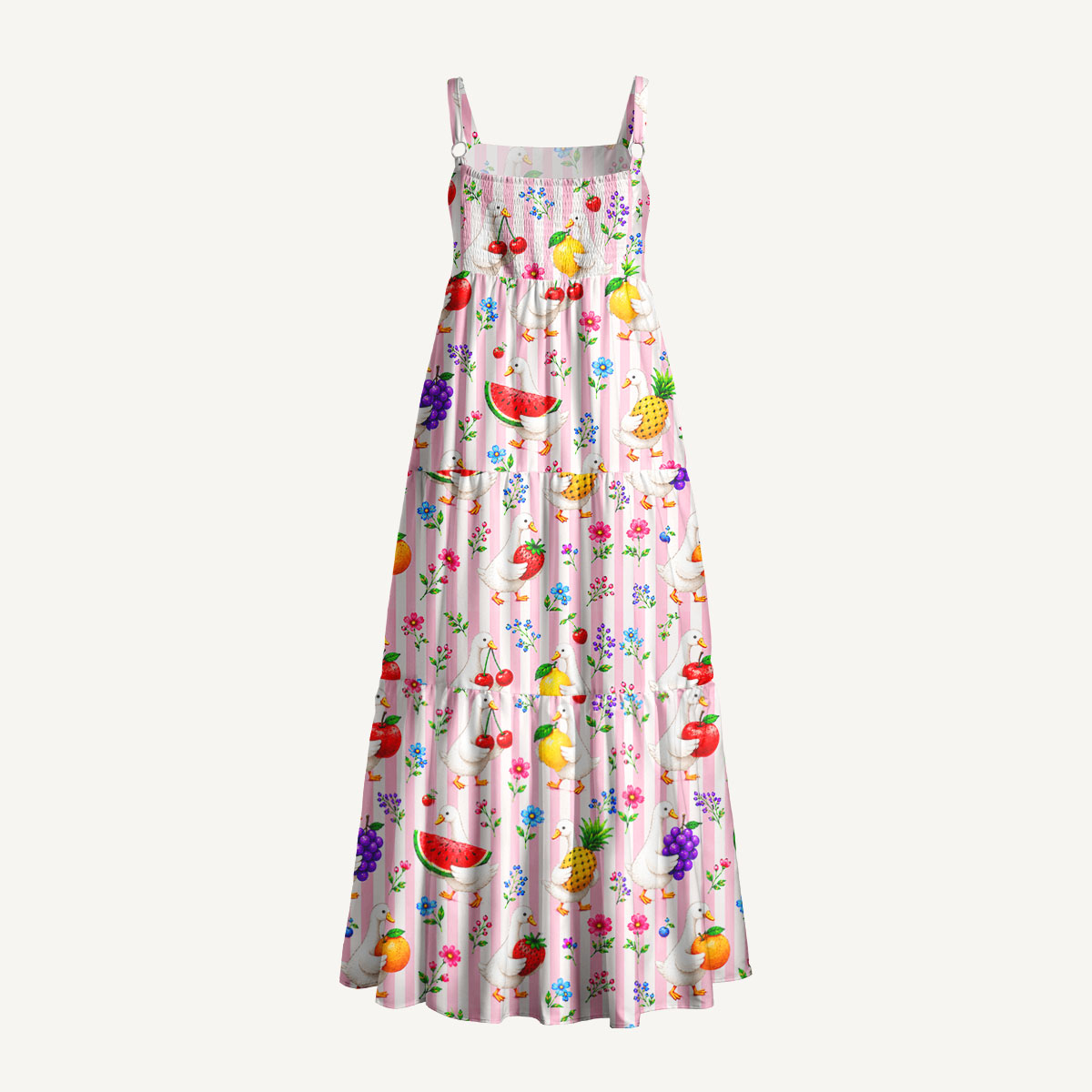 Fruit Goose Garden Print Wide Straps Maxi Dress With Pockets