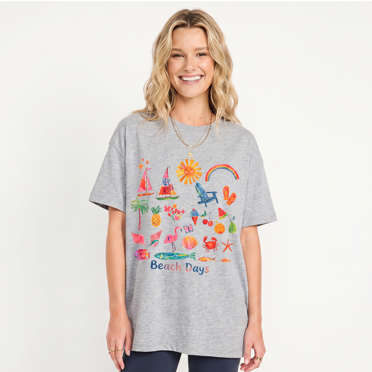 Beach Days Print Crew Neck Cotton Tee