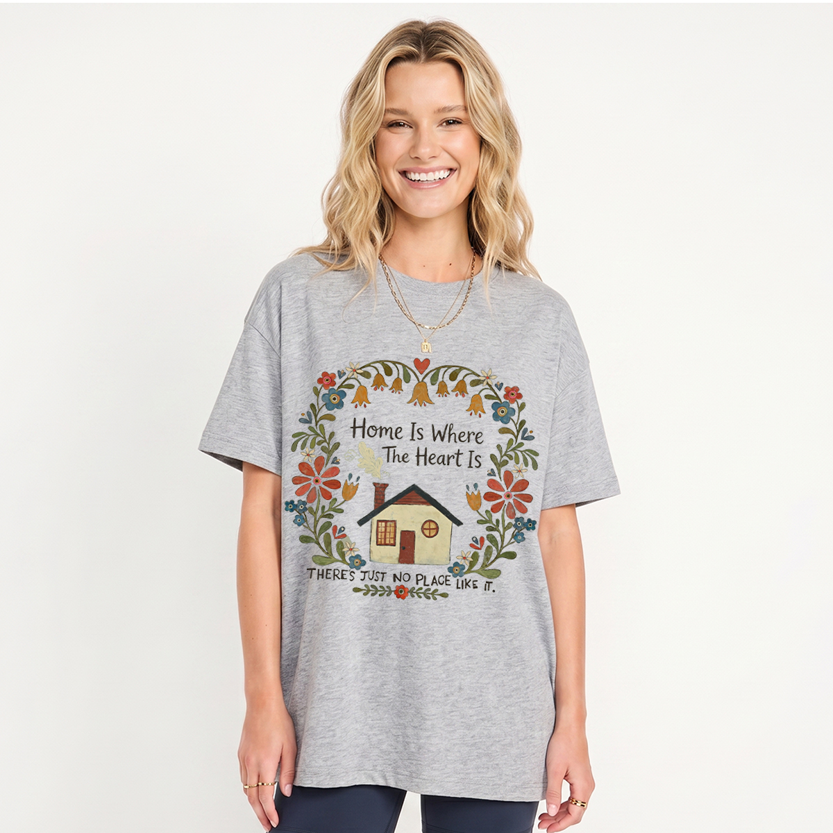 Home Is Where The Heart Is Print Crew Neck T-Shirt