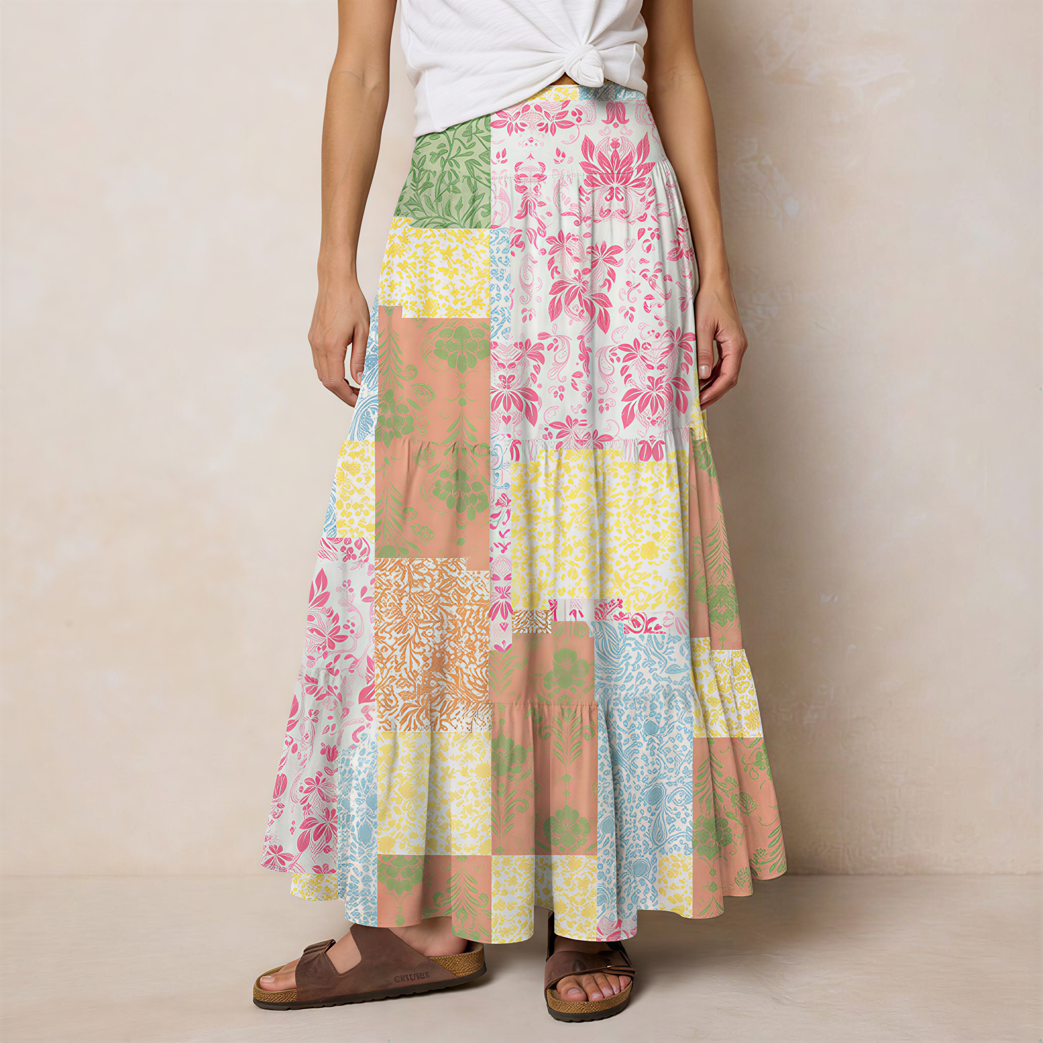 Morning Patch Print Convertible Maxi Skirt & Strapless Dress  