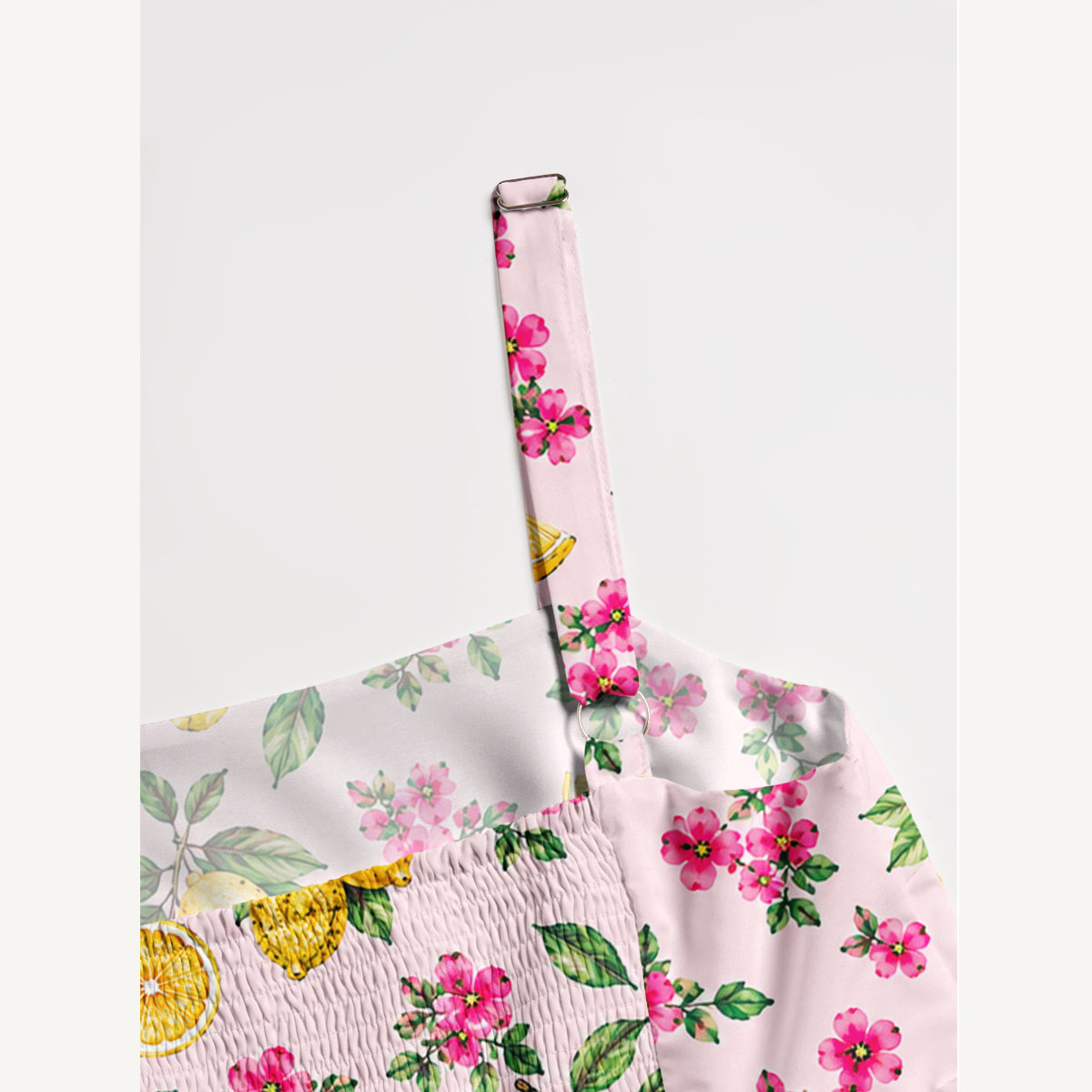 Lemon Garden Print Wide Straps Maxi Dress With Pockets