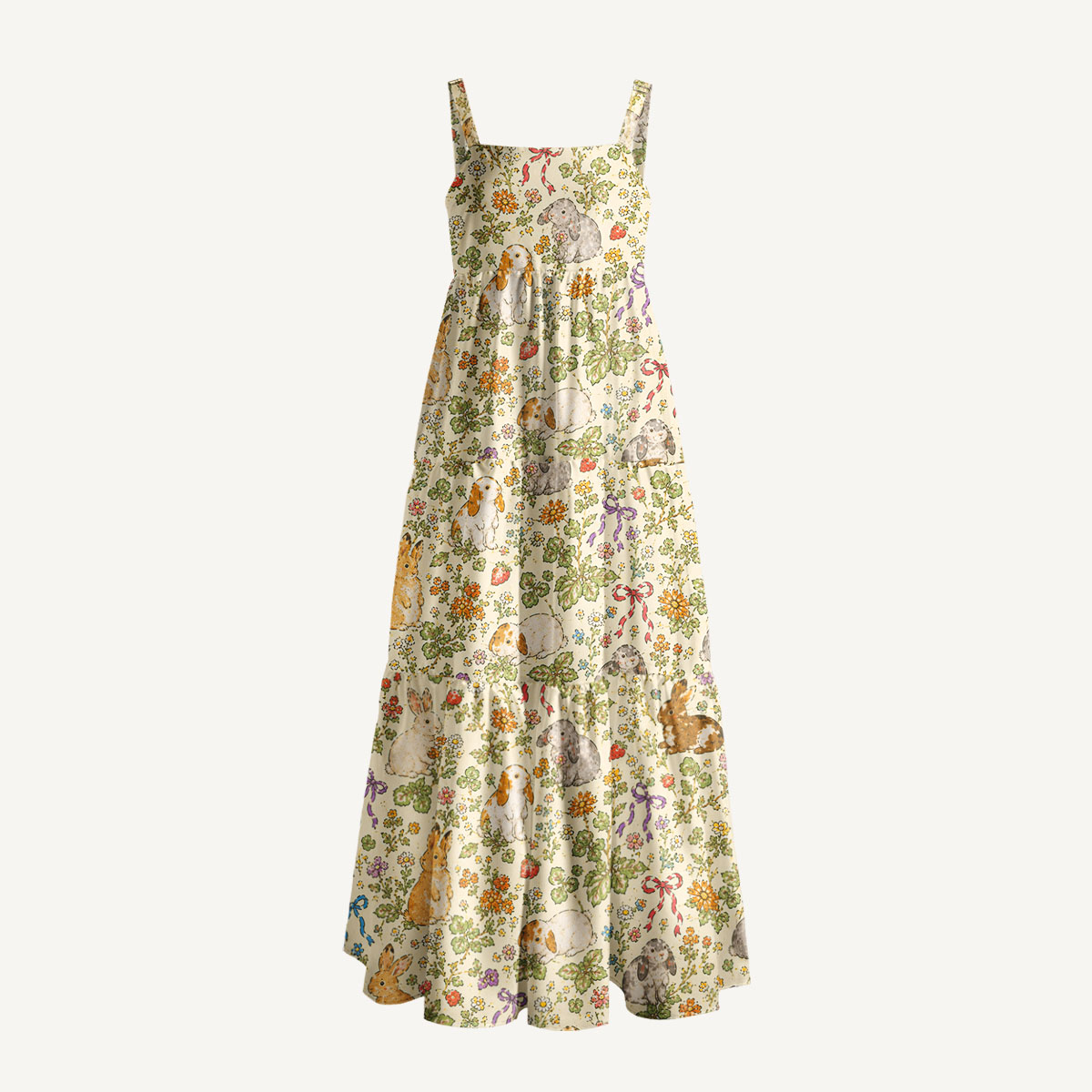 Meadow Bunny Bloom Print Wide Straps Maxi Dress With Pockets