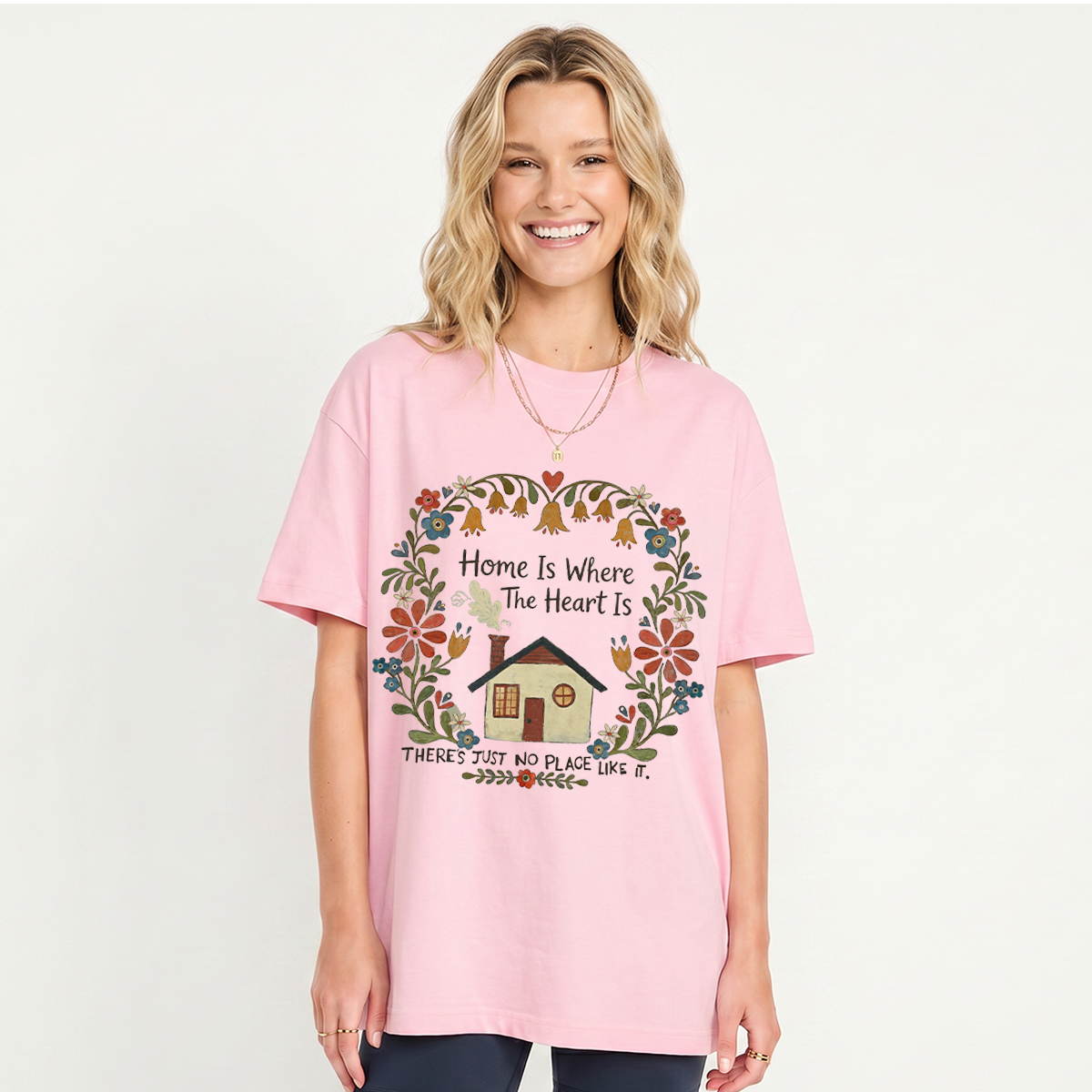 Home Is Where The Heart Is Print Crew Neck T-Shirt