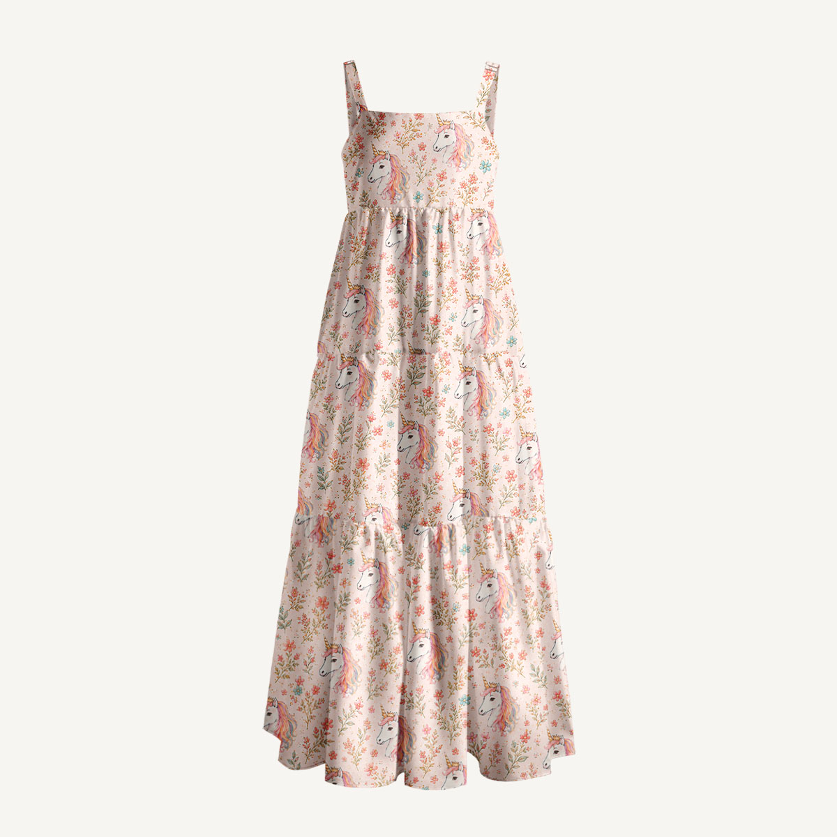 Rainbow Unicorn Blossom Print Wide Straps Maxi Dress With Pockets