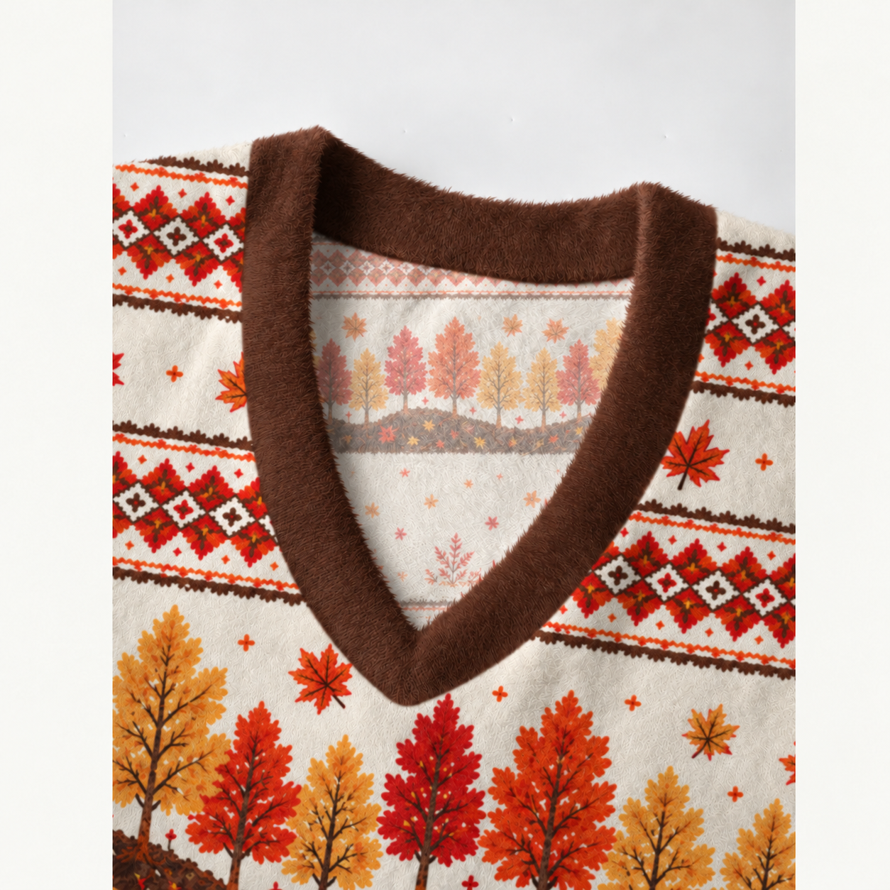 Autumn Forest Fox Print V-Neck Sweater Vest
