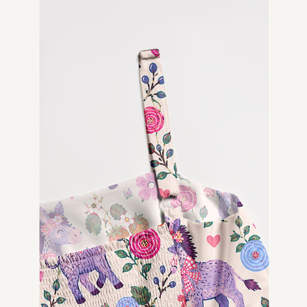Strawberry Blossom Donkeys Print Wide Straps Maxi Dress With Pockets