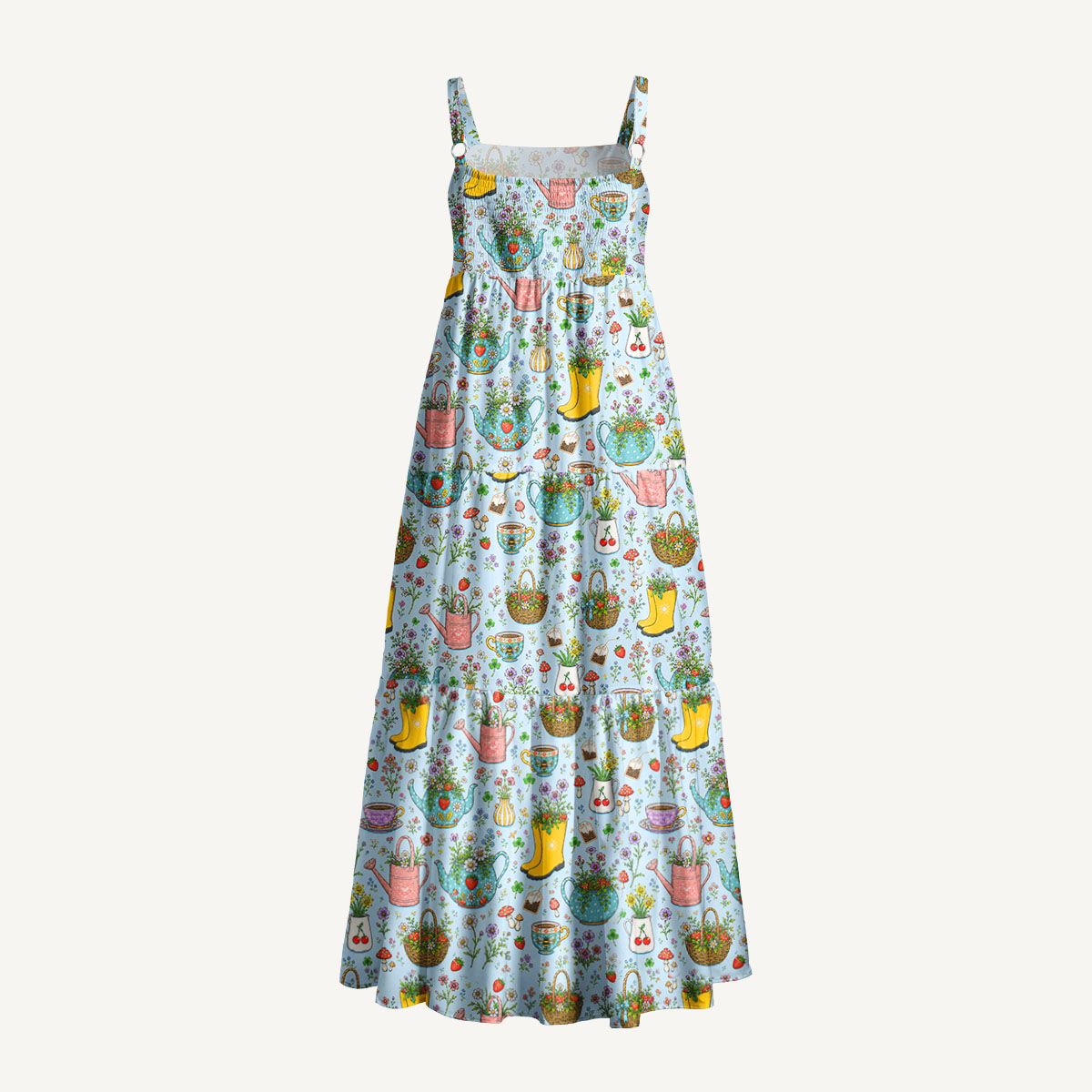Strawberry Cottage Tea Garden Print Wide Straps Maxi Dress With Pockets