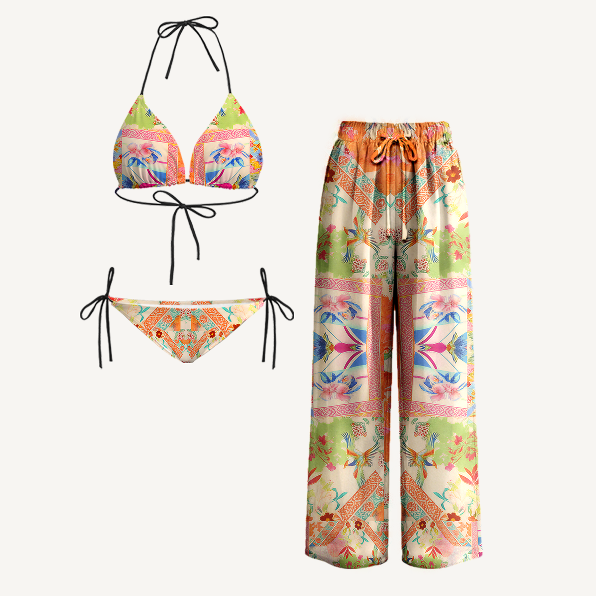 Vivid Lily Tie Side Bikini Set with Matching Pants