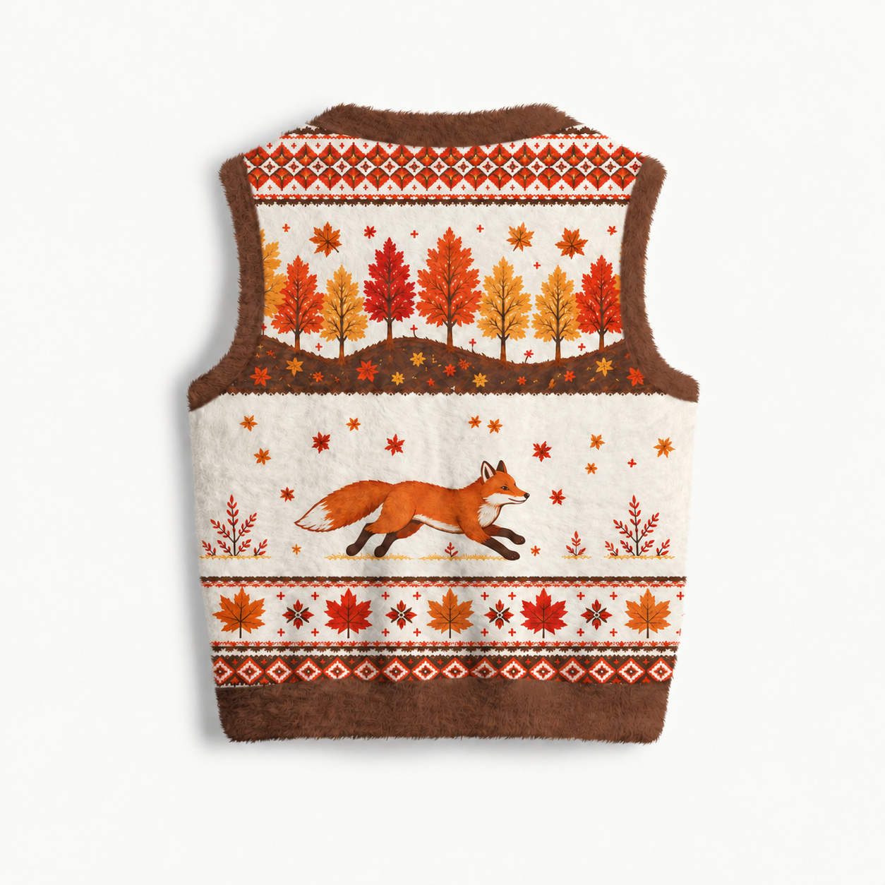 Autumn Forest Fox Print V-Neck Sweater Vest