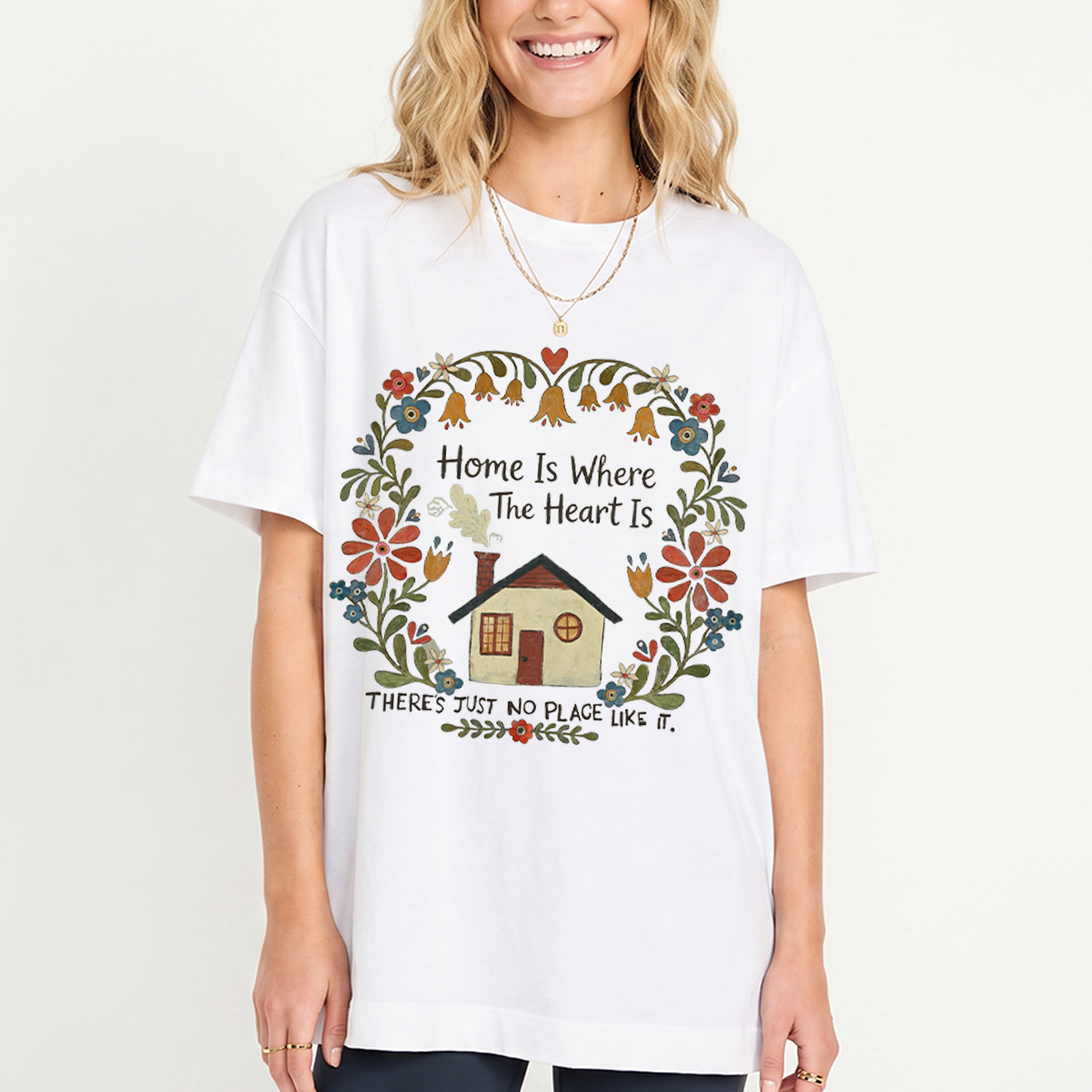 Home Is Where The Heart Is Print Crew Neck T-Shirt