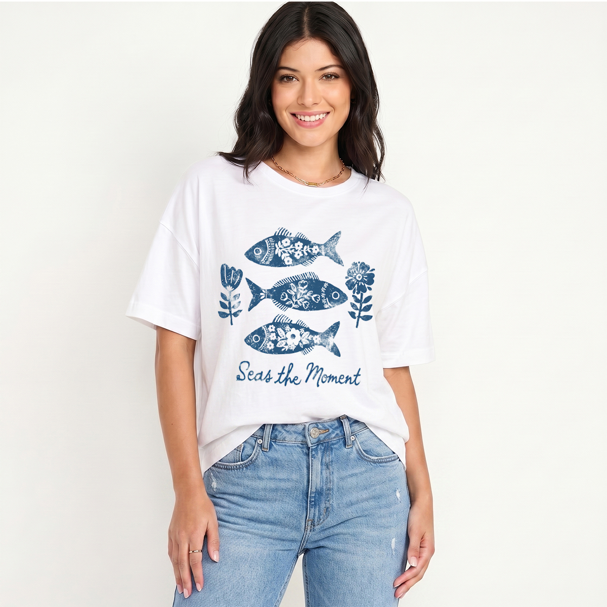 Seas the Moment Print Crew Neck Cotton Tee