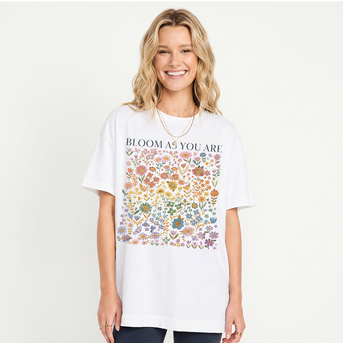 Bloom AS You Are Print Crew Neck Cotton Tee