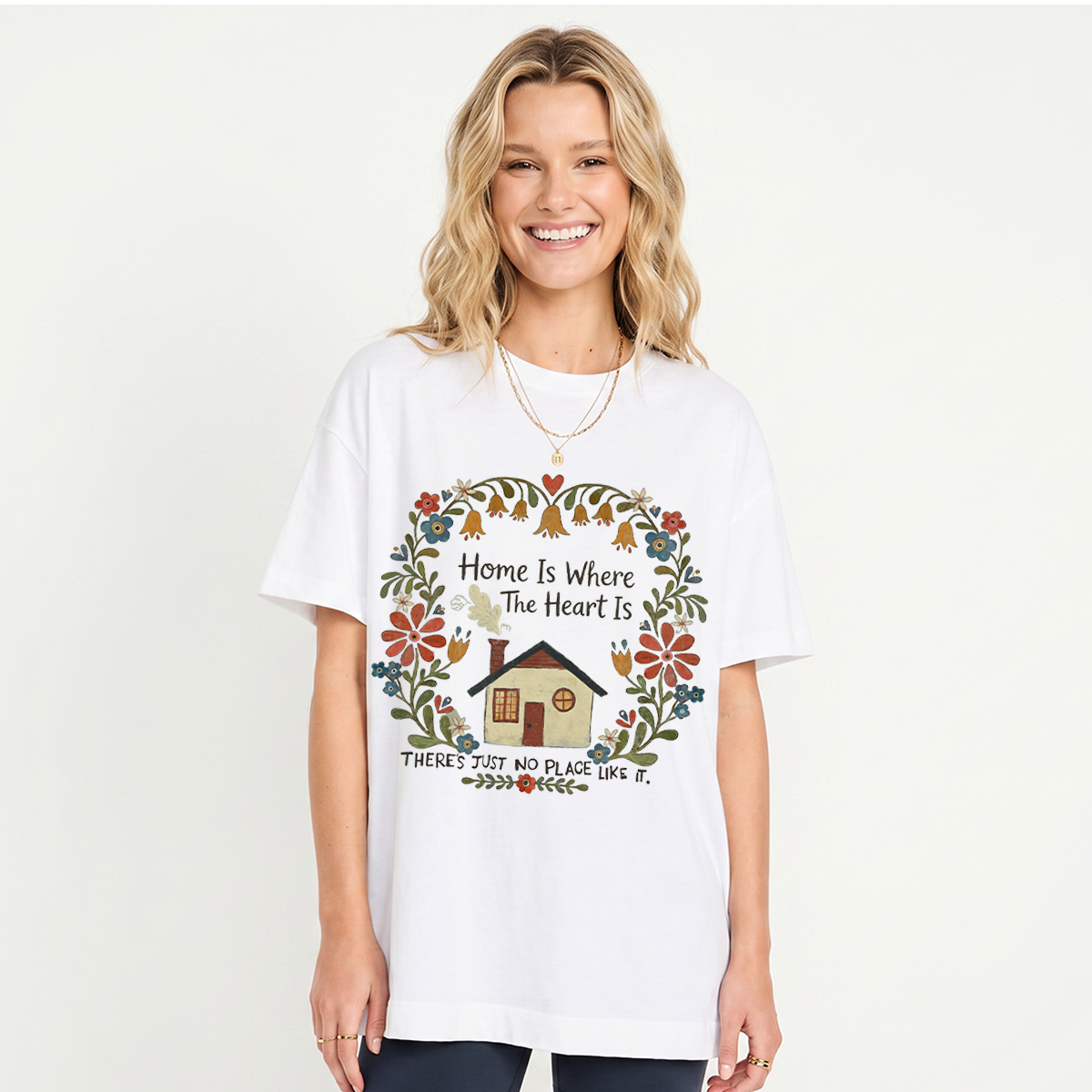 Home Is Where The Heart Is Print Crew Neck T-Shirt