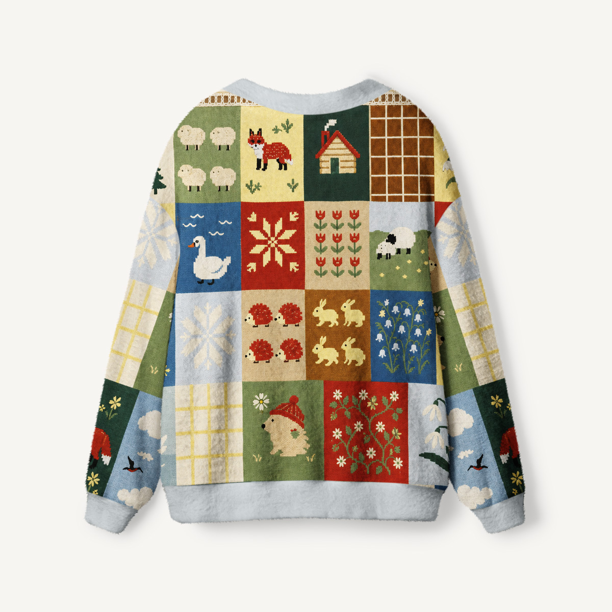 Forest Patchwork Animal Garden Print Ugly Cardigan Sweaters