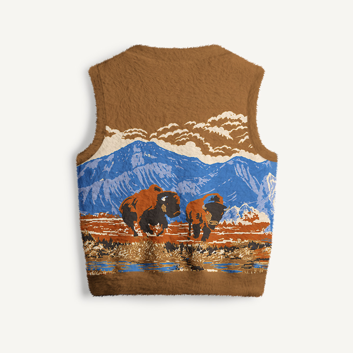 Wild Bison Range Print V-Neck Sweater Vest