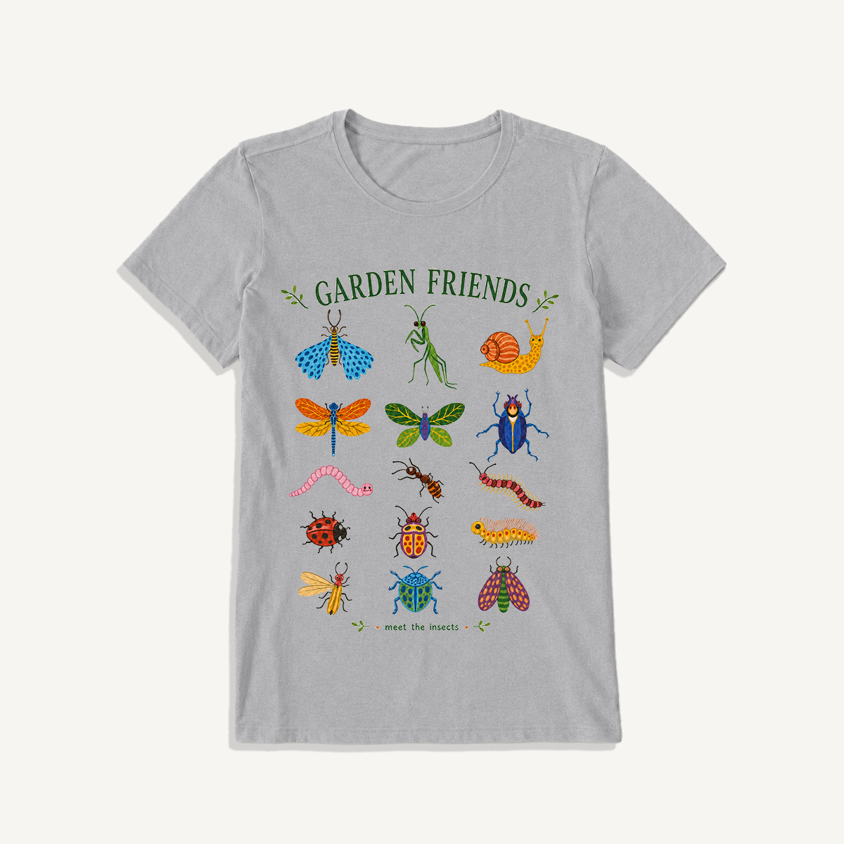 Garden Friends Insect Chart Print Crew Neck Cotton Tee