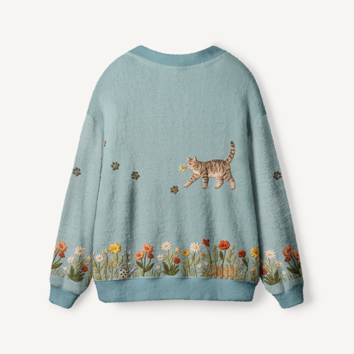 Garden Stroll Cat Print Ugly Cardigan Sweaters