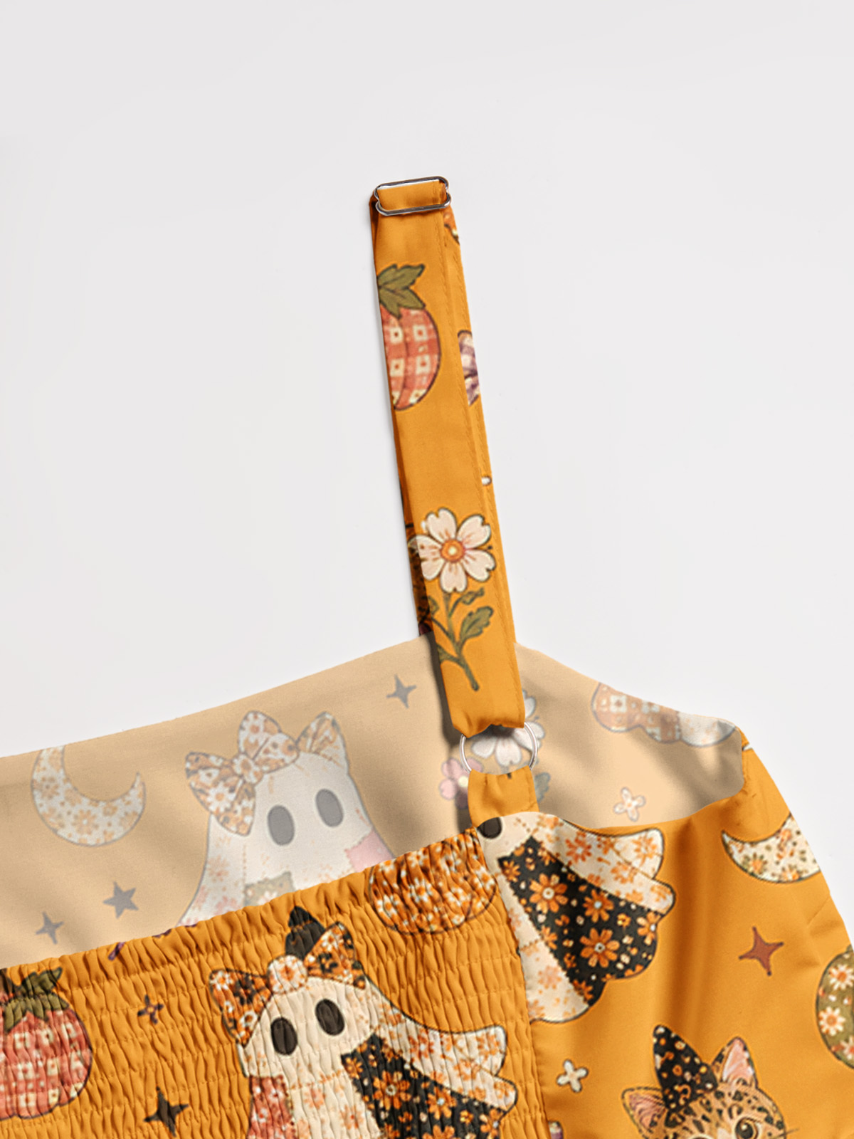 Spooky Retro Kittens Print Wide Straps Maxi Dress With Pockets
