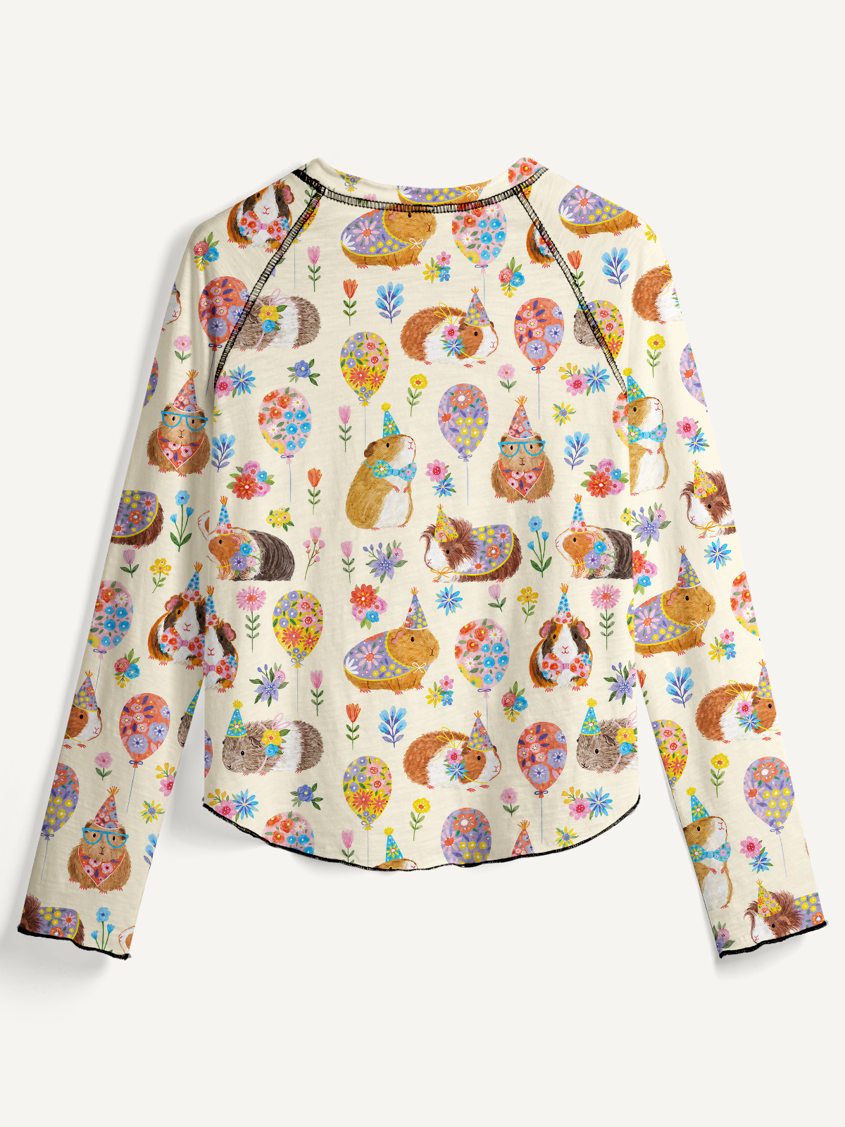 Guinea Pig Garden Party All-Over Print Cotton Raglan Long Sleeve Top