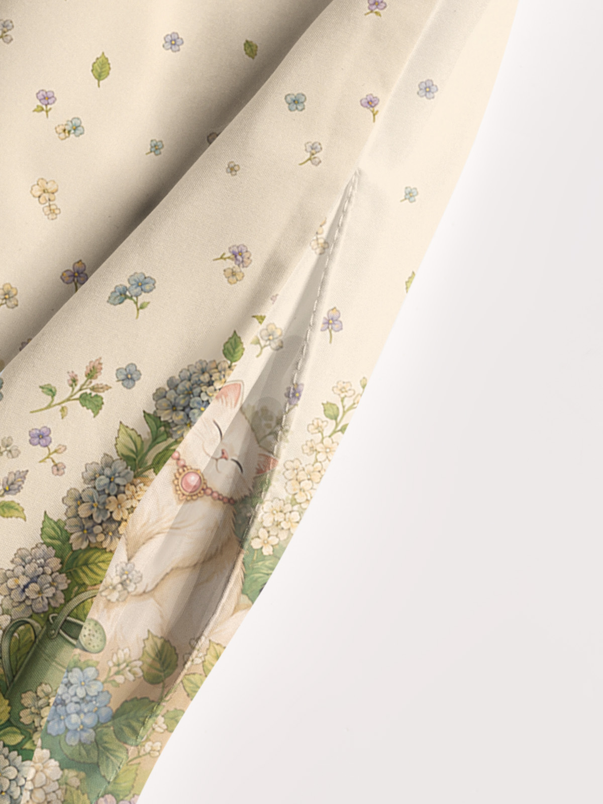 Hydrangea Garden Napping Cats Print Wide Straps Maxi Dress With Pockets