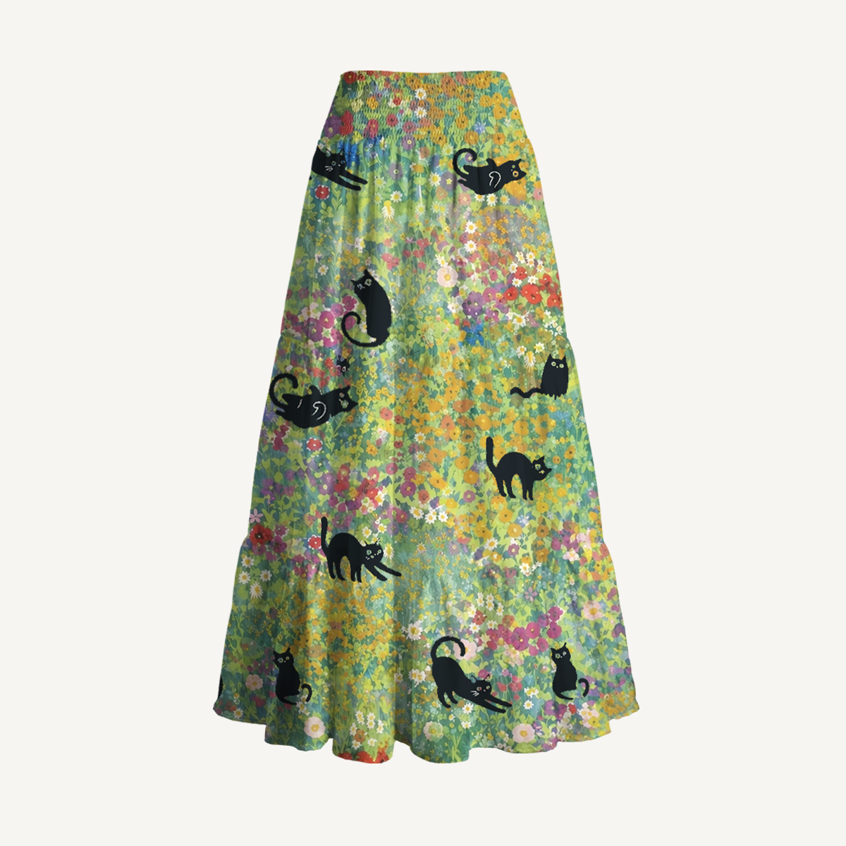Wildflower Garden Black Cat Print Maxi Skirt