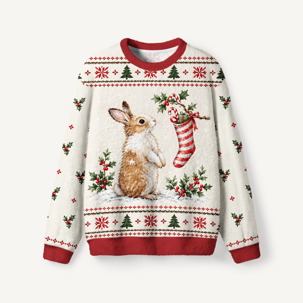 Cozy Christmas Bunny Fuzzy Crewneck Sweater