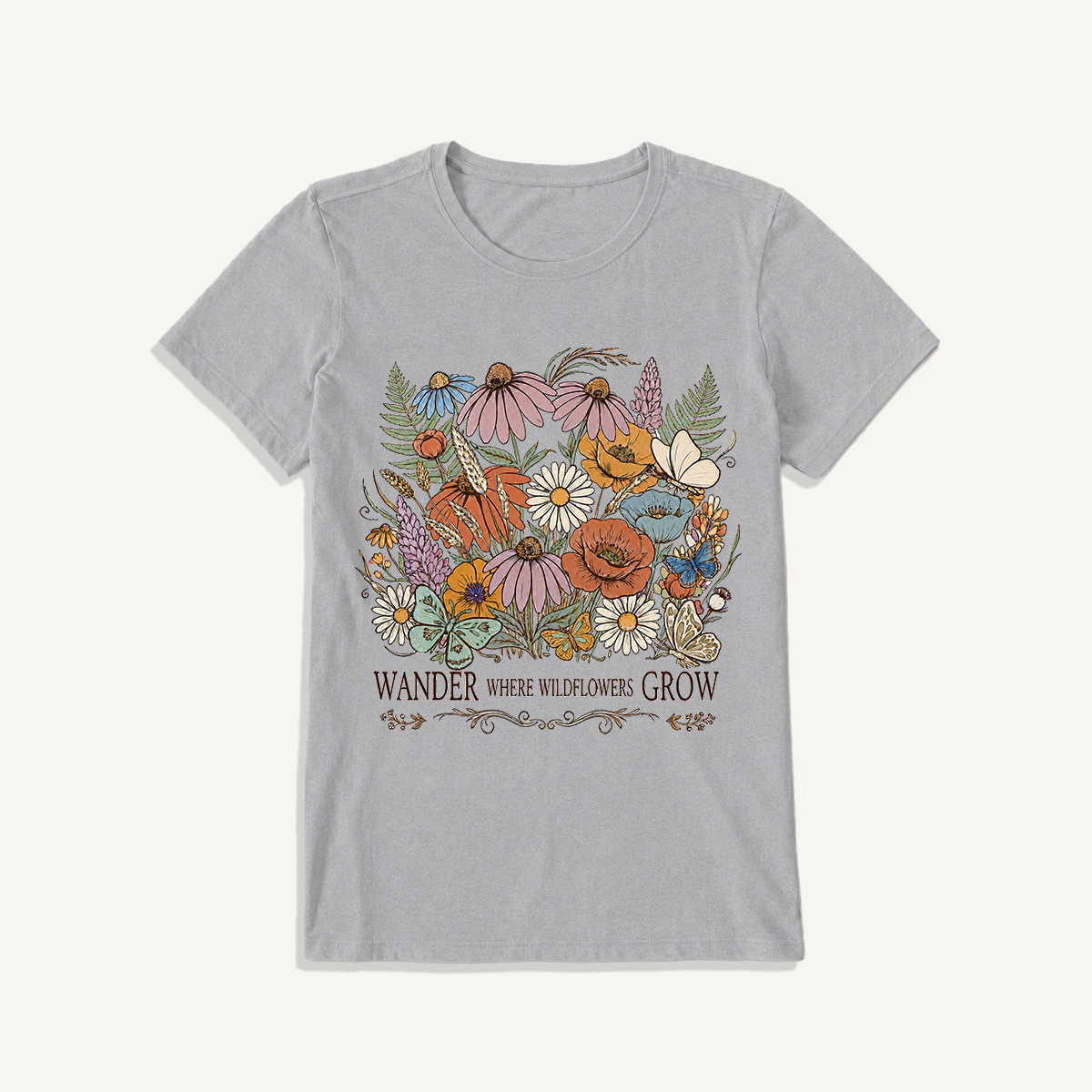 Wander Wildflowers Print Crew Neck Cotton Tee