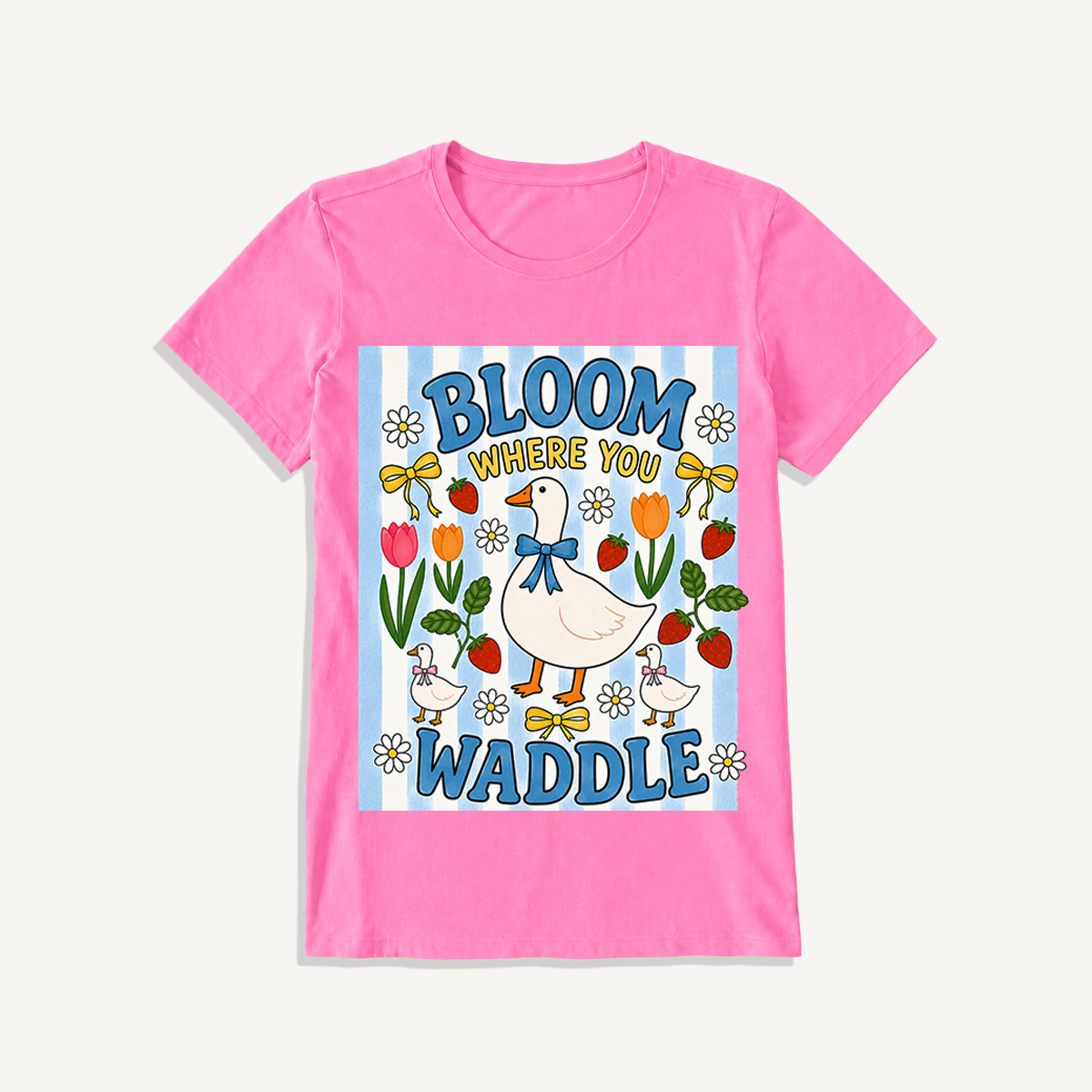 Strawberry Goose Garden Print Crew Neck Cotton Tee
