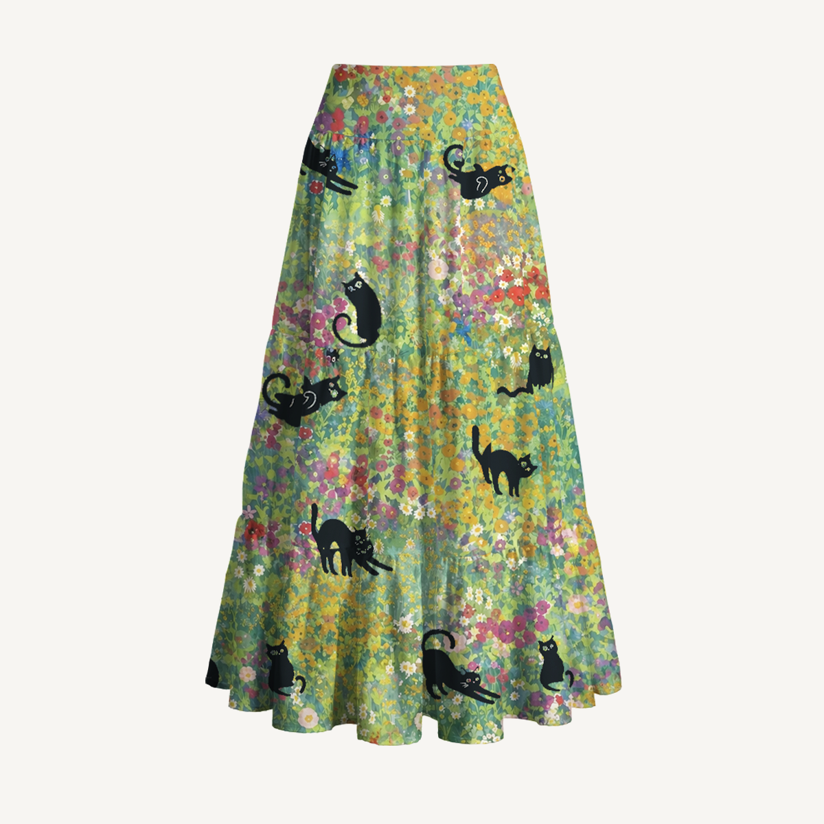 Wildflower Garden Black Cat Print Maxi Skirt