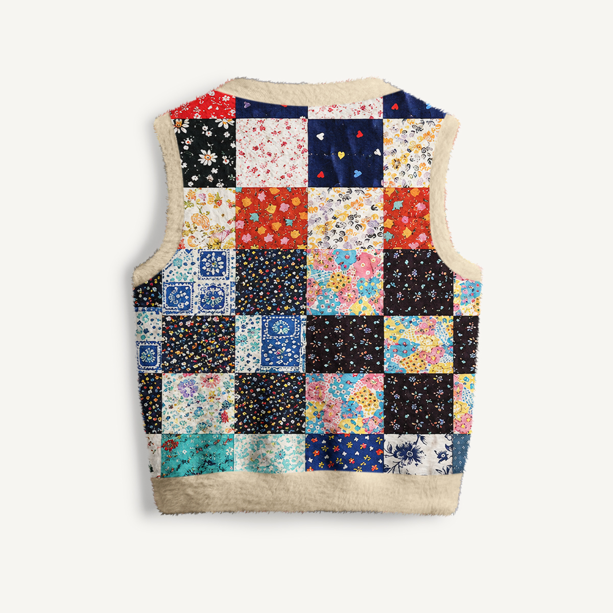 Prairie Cottage Floral Grid Print V-Neck Sweater Vest