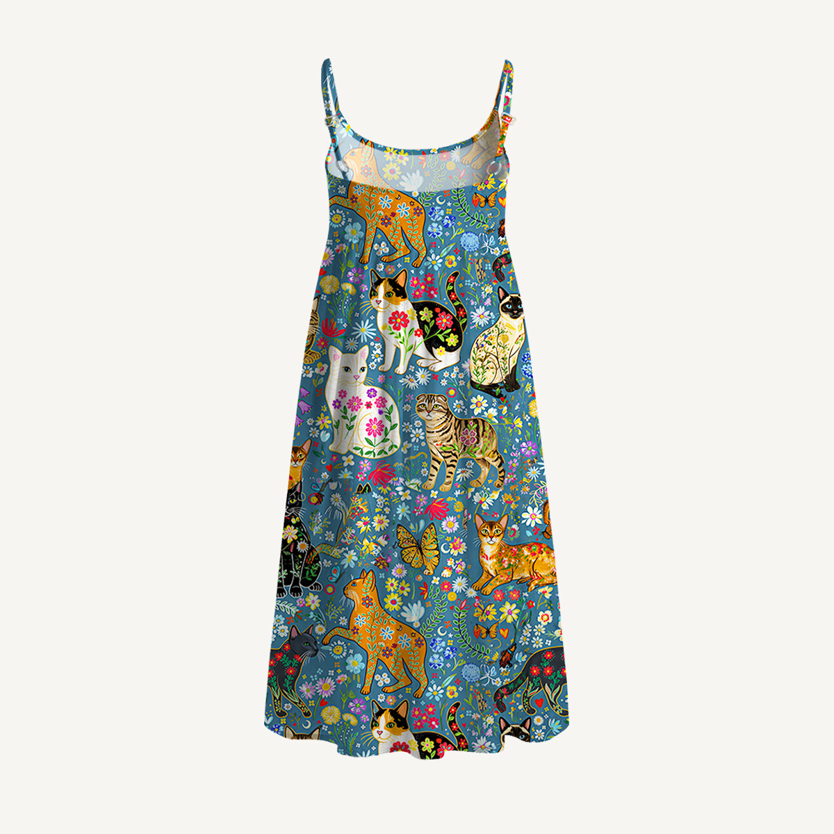 Colorful Garden Cat Spaghetti Strap Mini Dress