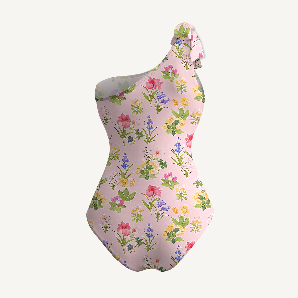 Delicate Blossom One Shoulder One Piece Swimsuit and Matching Sarong Set for Women