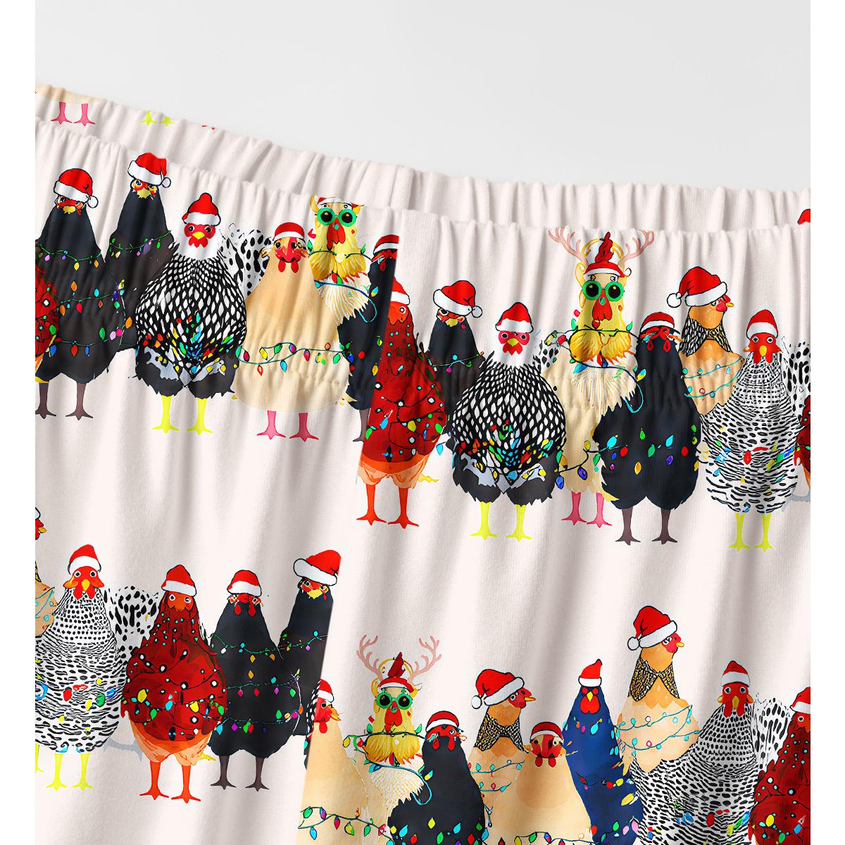 Festive Christmas Chicken Print Long Pajama Set 