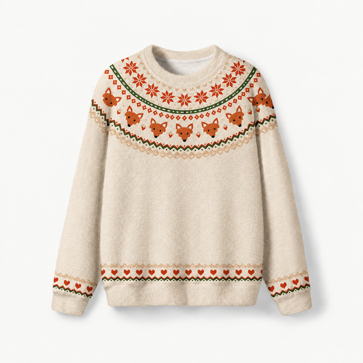 Woodland Fox & Snowflake Fuzzy Crewneck Sweater