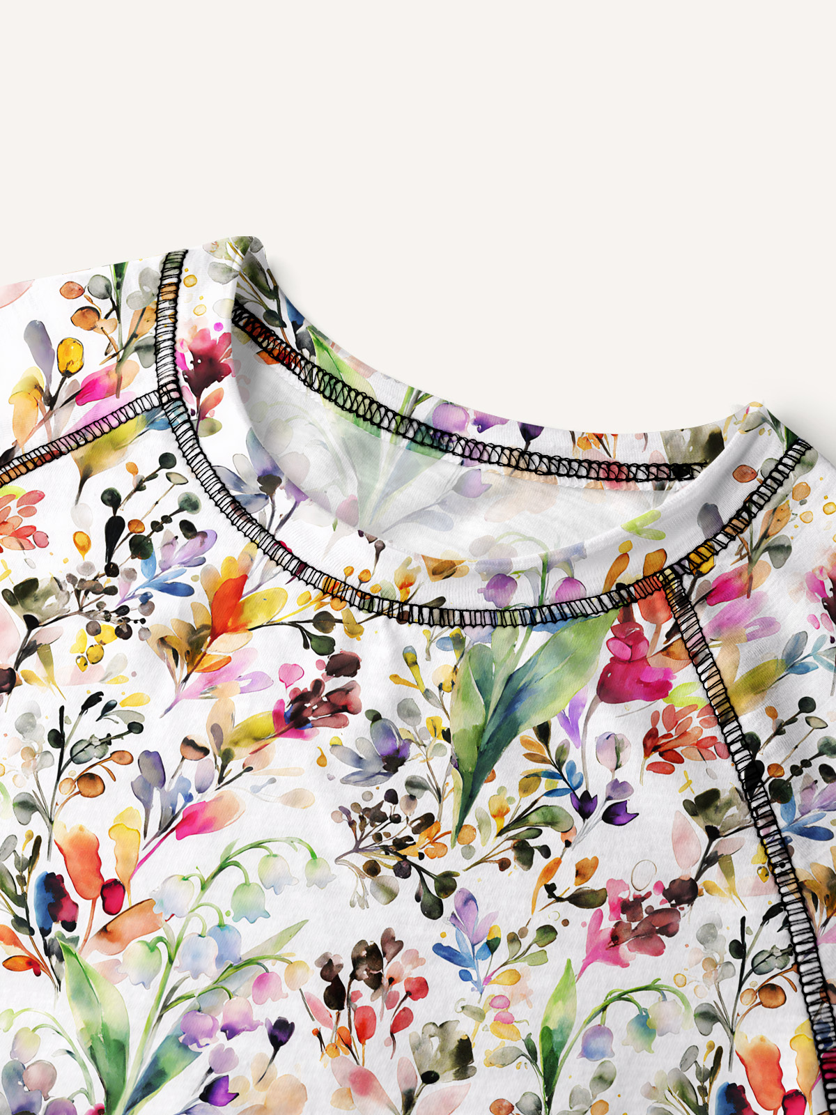 Watercolor Wildflower Garden All-Over Print Cotton Raglan Long Sleeve Top