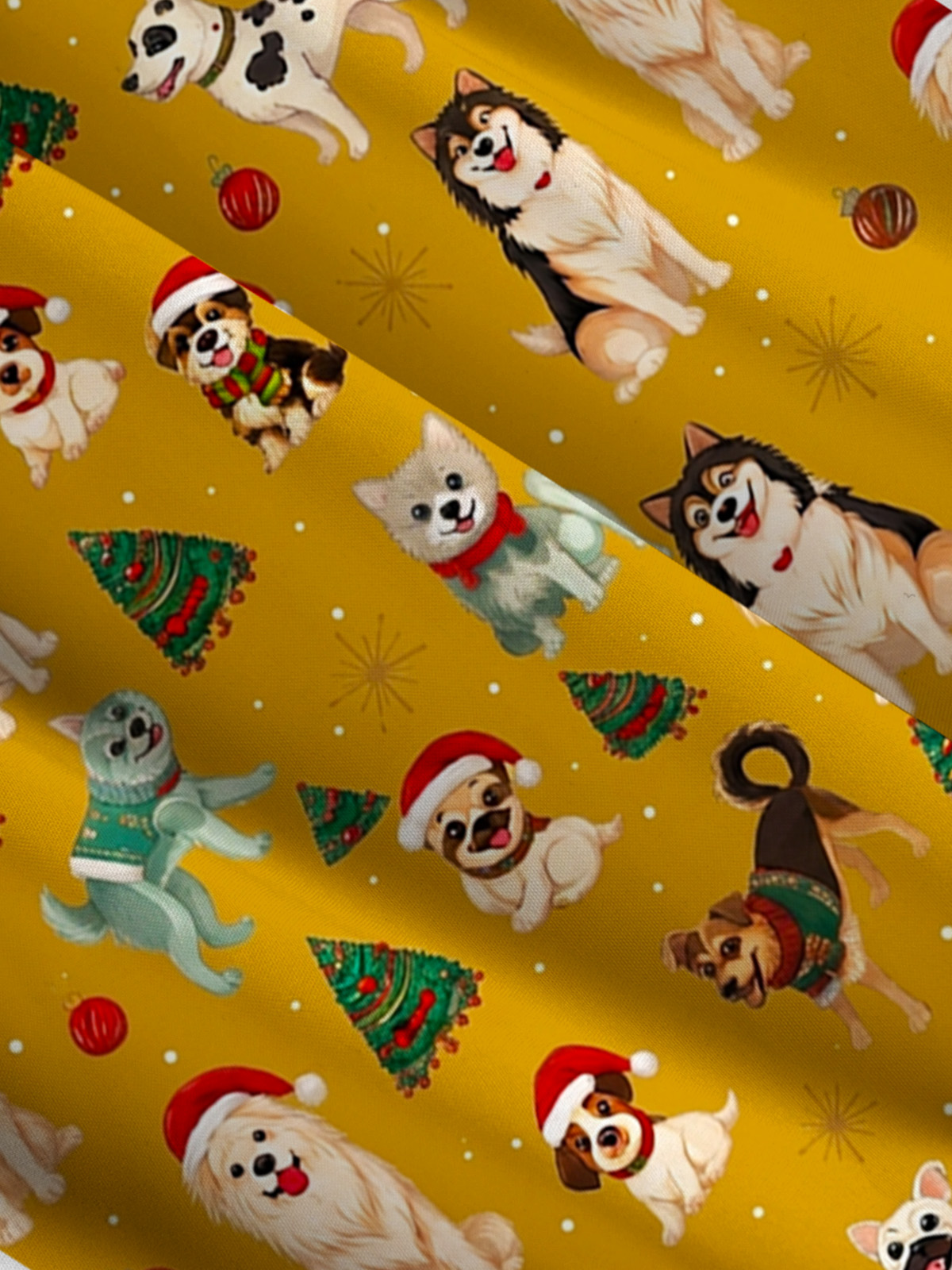 Christmas Puppies Holiday Print Wide Straps Maxi Dress With Pockets