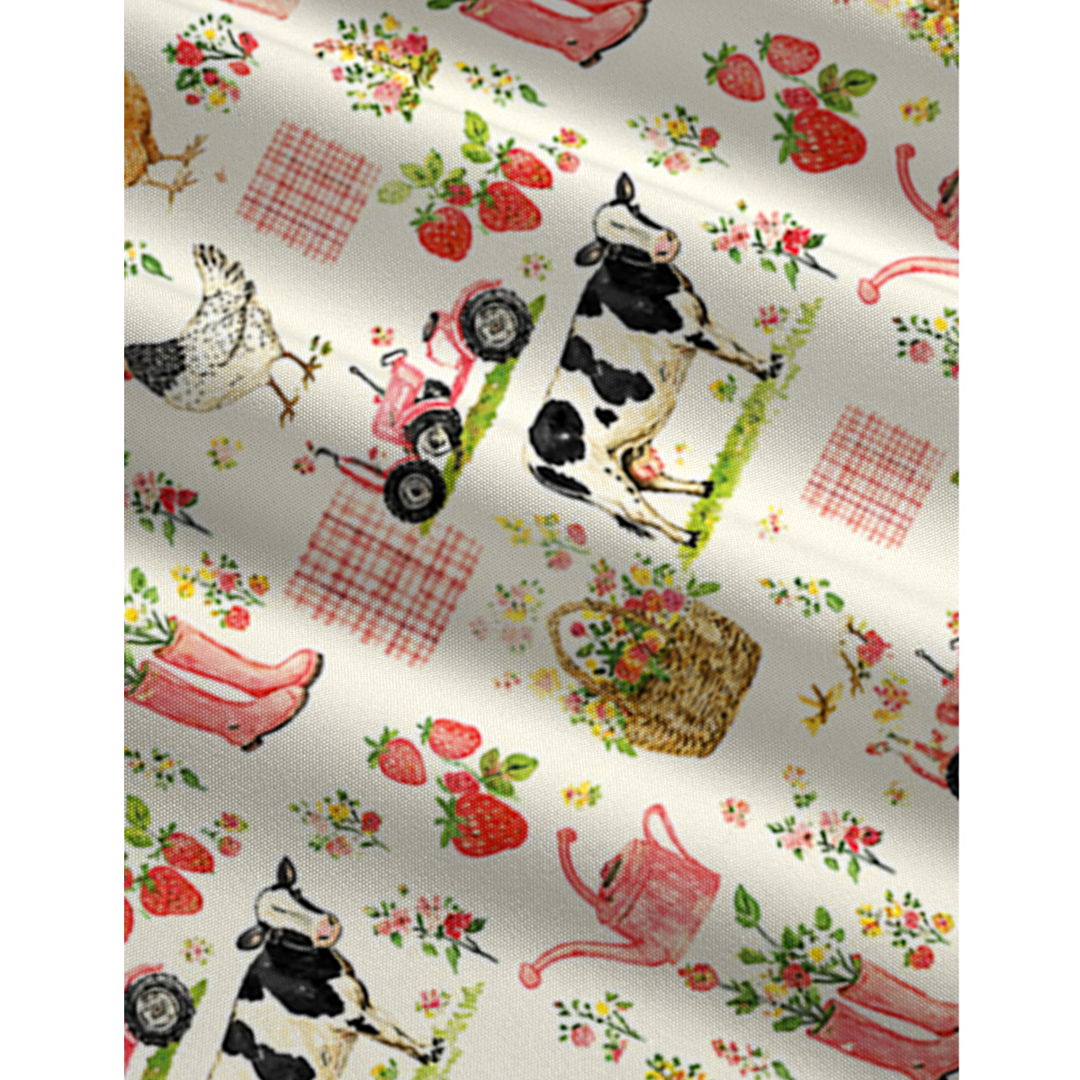 Watercolor Pink Farm Chicken Print Jumpsuit with Pockets for Women
