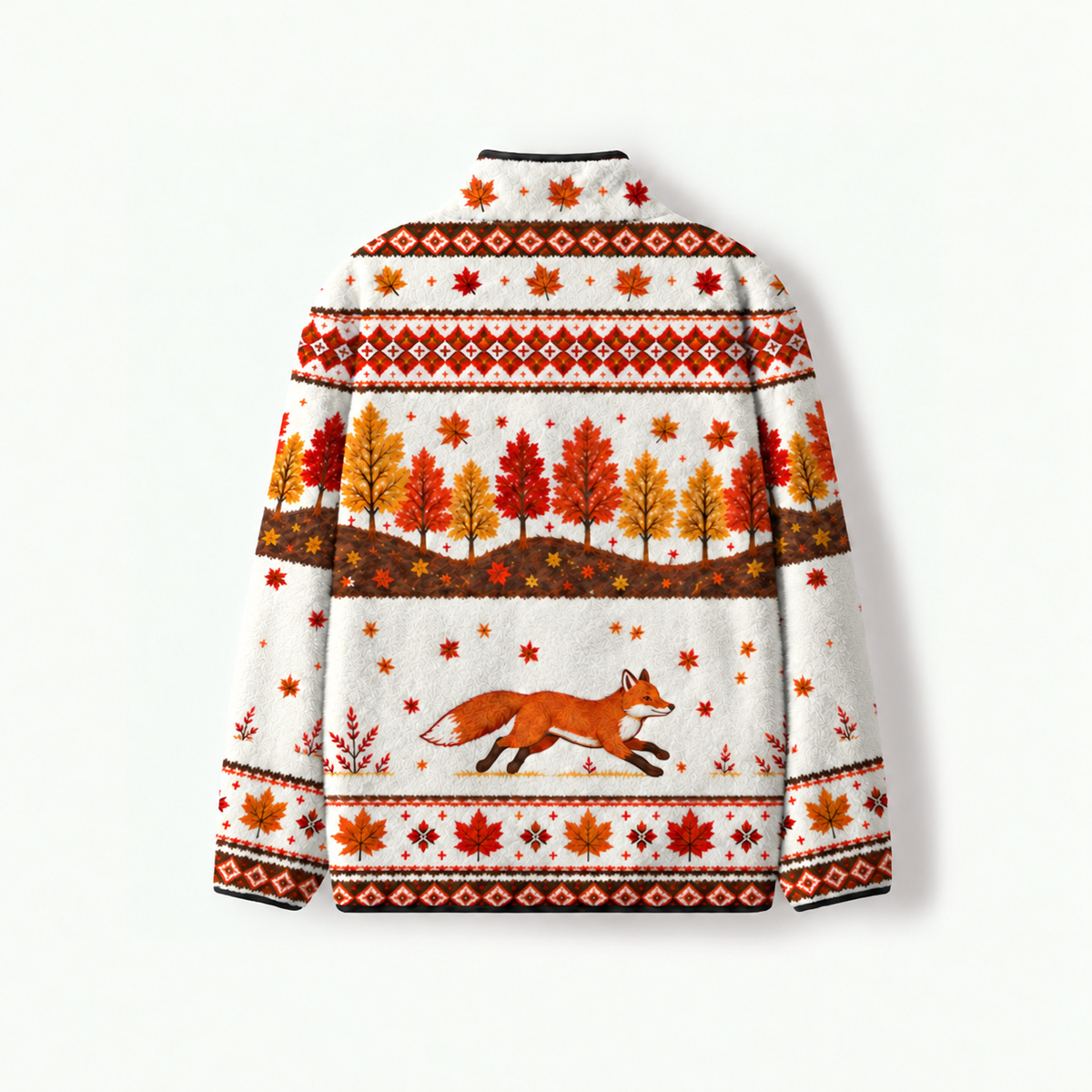 Autumn Forest Fox Print Fleece Jacket