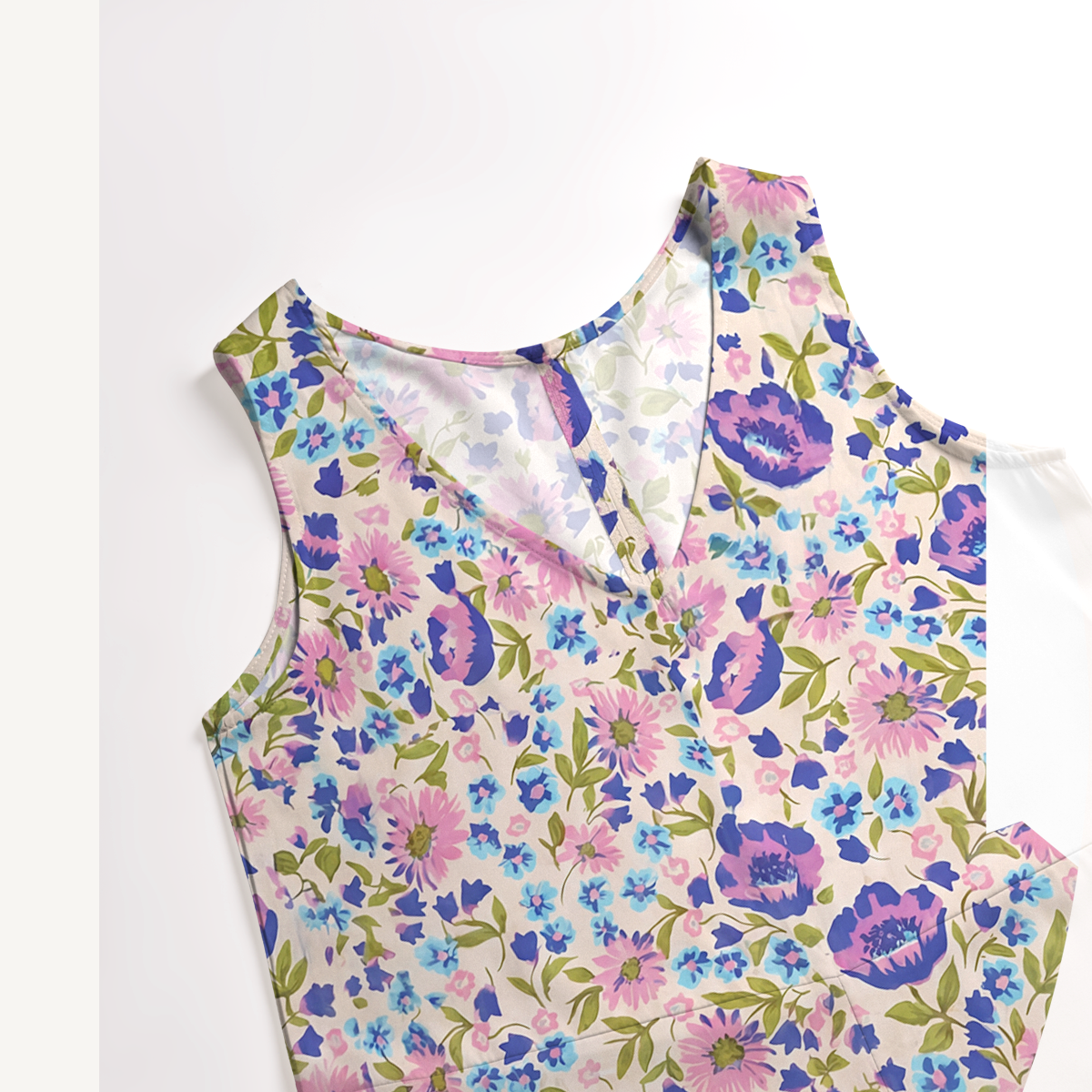 V-Neck Lavender Bloom Boho Jumpsuit with Pockets for Women