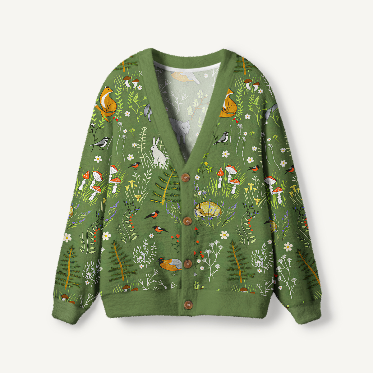 Whimsical Woodland Animal Print Ugly Cardigan Sweaters