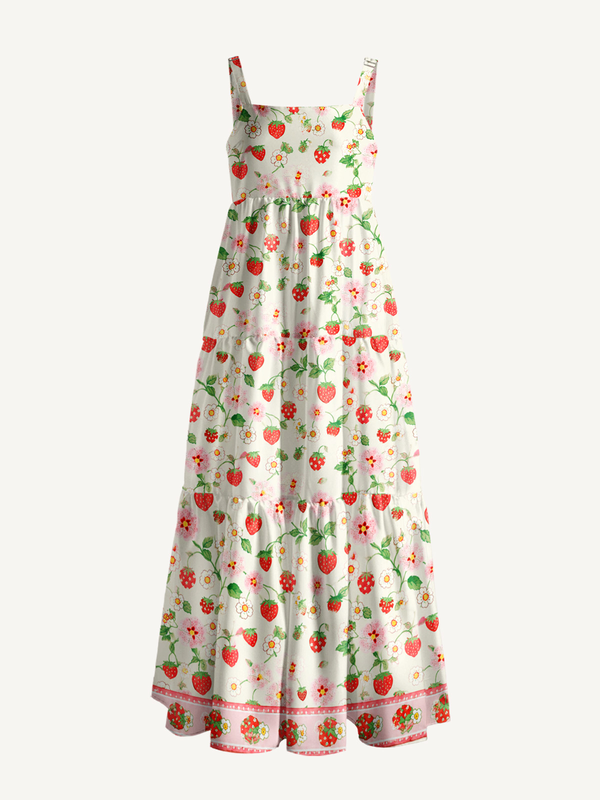 Strawberry Meadow Print Wide Straps Maxi Dress With Pockets