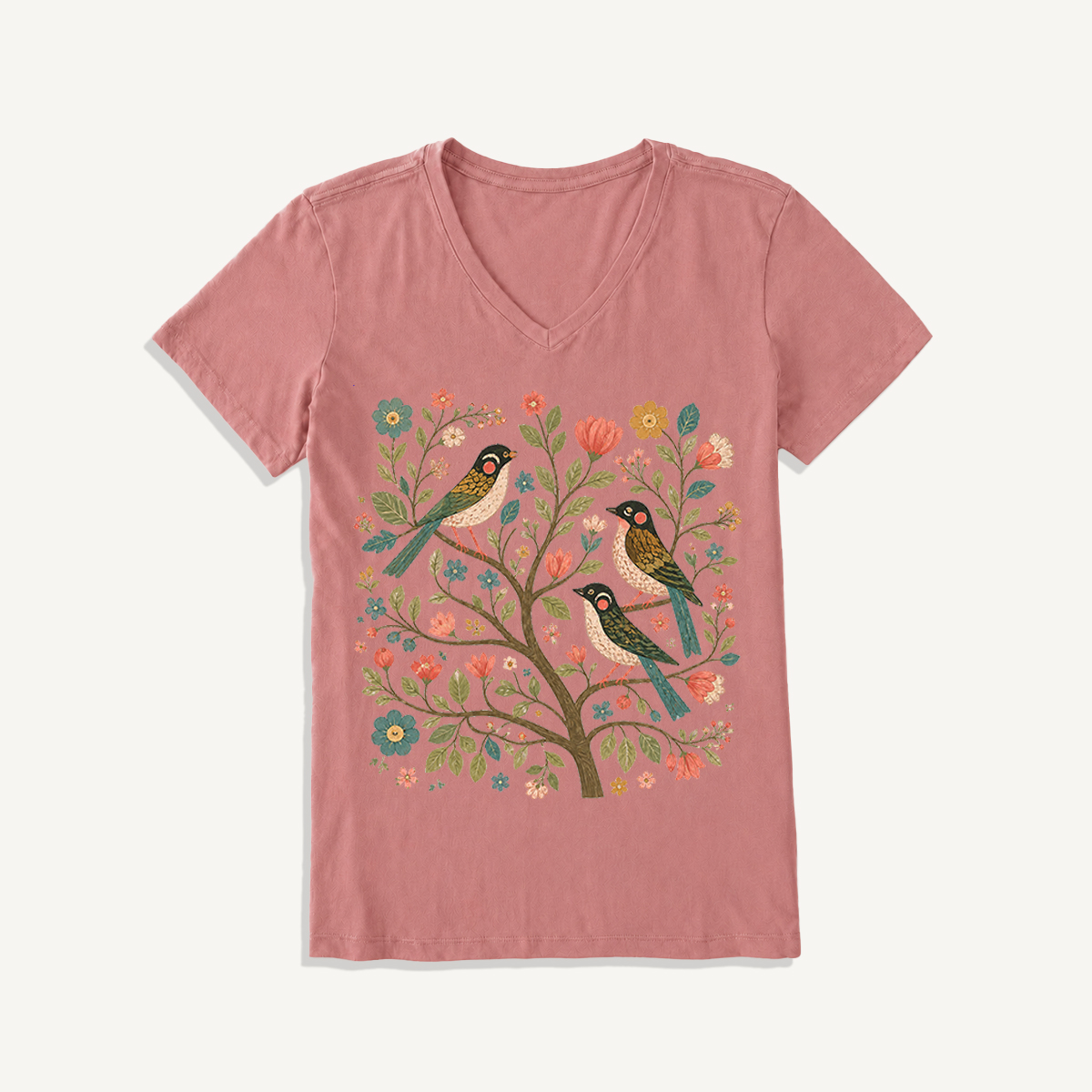 Blossom Bird Serenity Print V-neck T-Shirt