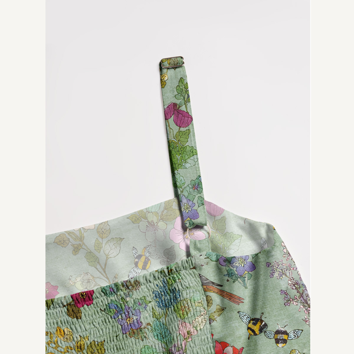 Hummingbirds and Bees Duck Egg Print Wide Straps Maxi Dress With Pockets