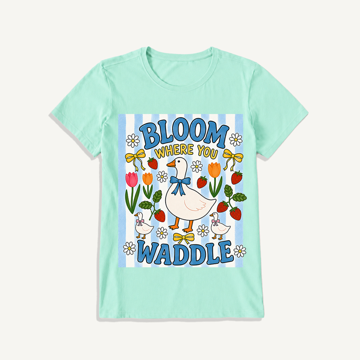 Strawberry Goose Garden Print Crew Neck Cotton Tee