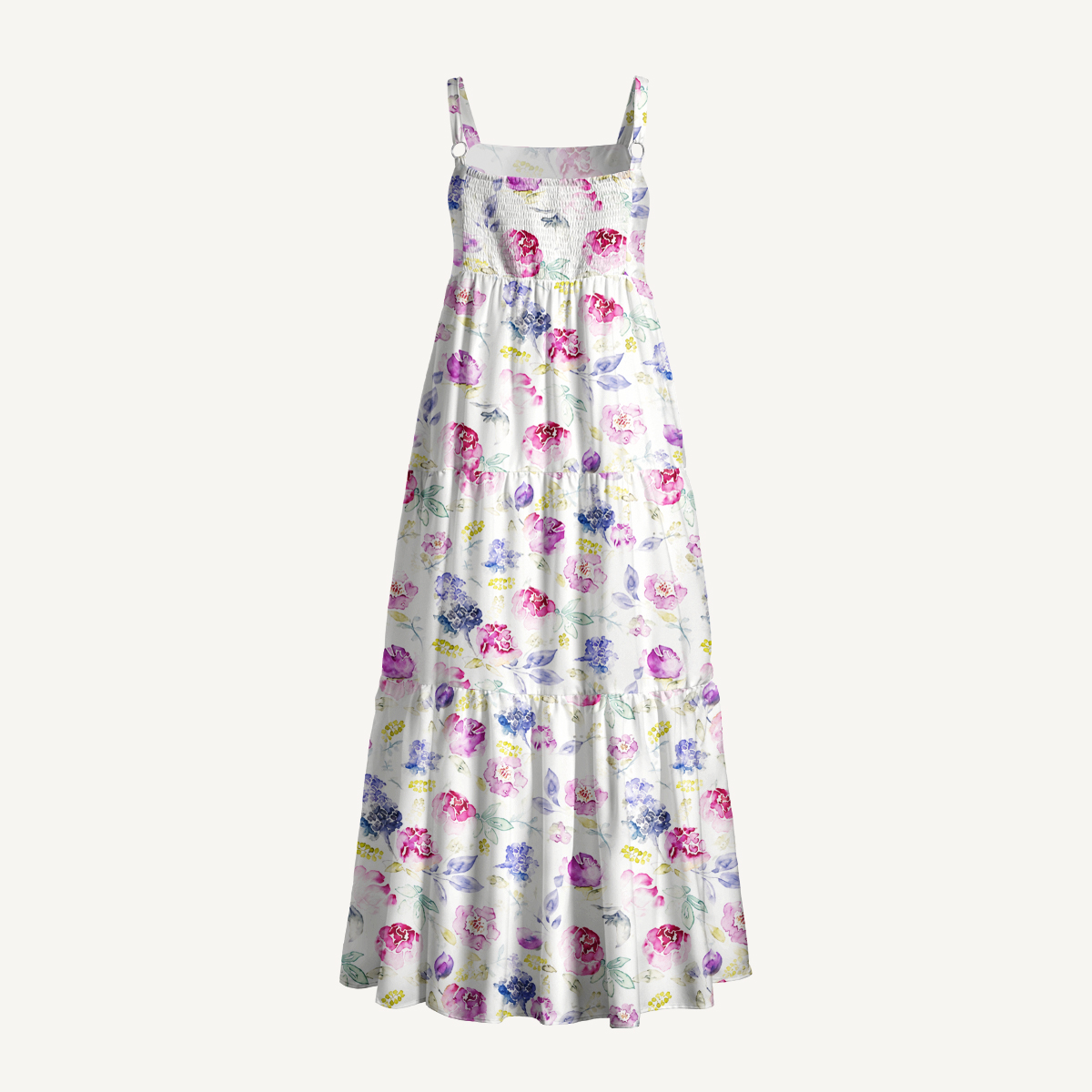 Soft Vintage Bloom Watercolor Print Wide Straps Maxi Dress With Pockets