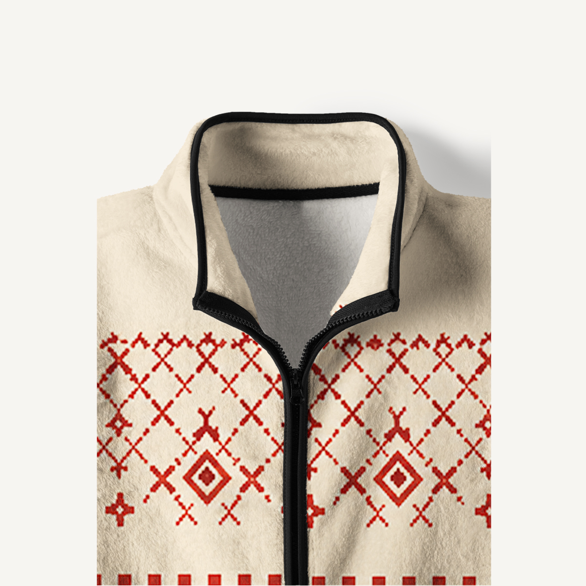 Rustic Red Reindeer Cabin Print Fleece Jacket