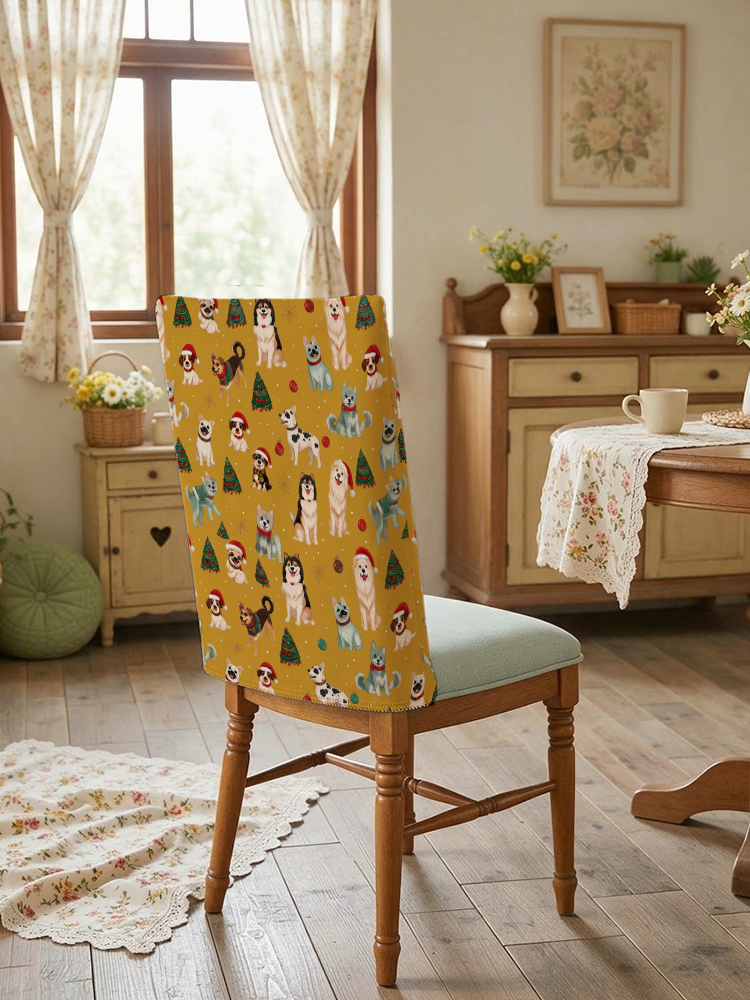 Christmas Puppies Holiday Print Dining Chair Back Covers