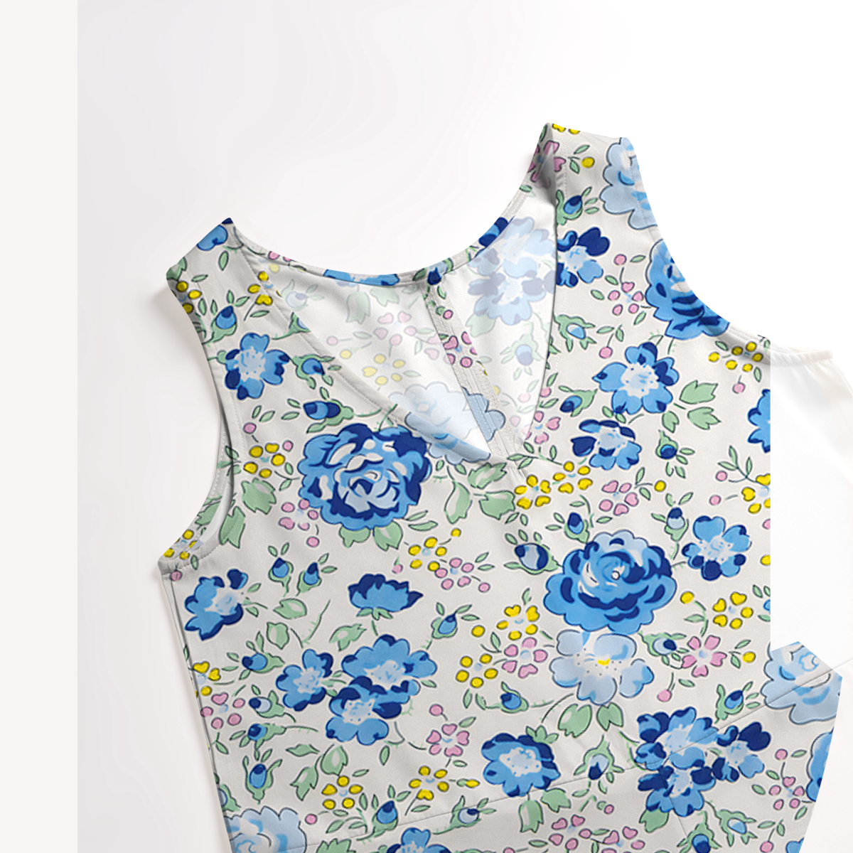 V-Neck Blue Rose Floral Boho Jumpsuit with Pockets for Women