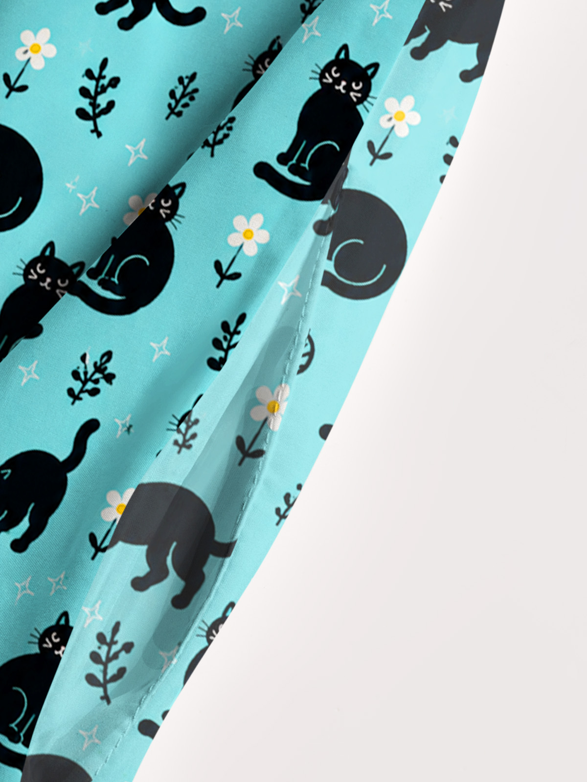 Mint Black Cat Garden Print Wide Straps Maxi Dress With Pockets