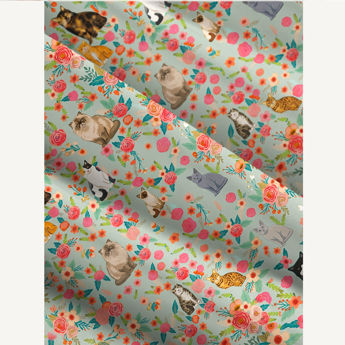 Square Neck Flower Cat  Print Slip Dress